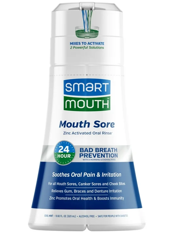 SmartMouth Activated Dual-Solution Mouth Sore Rinse Mouthwash, Cool Mint, 10.82 fl oz, Adult