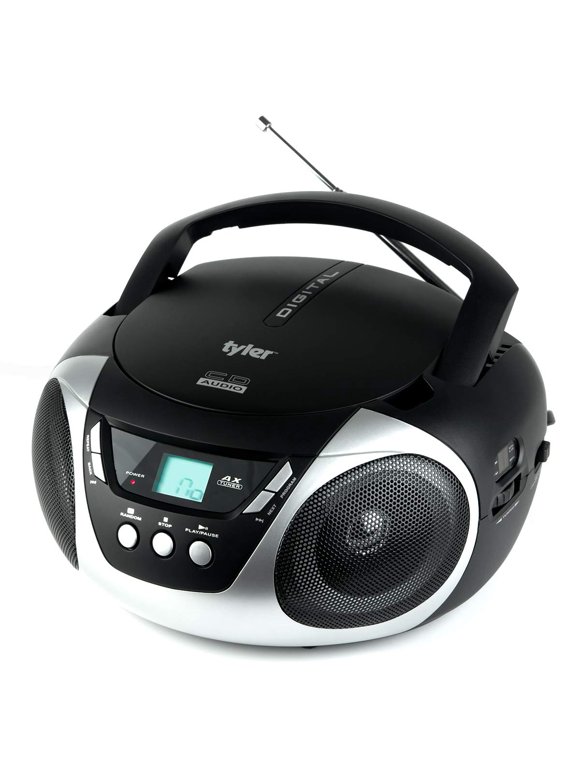 Tyler TAU101-SL Portable Stereo CD Player with AM/FM Radio, Aux & Headphone Jack Line-in (Silver) - Boombox