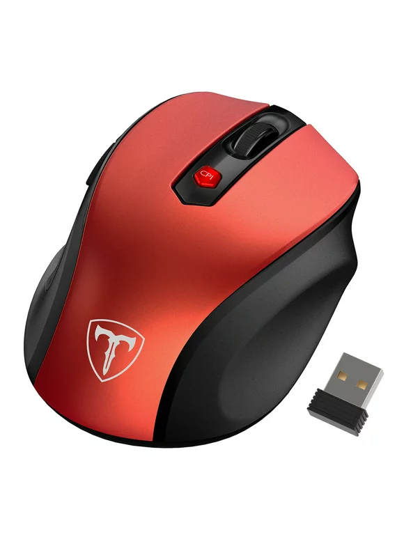 VicTsing 2.4GHz Wireless Mouse, Travel-Friendly Computer Mouse W/800-2400 DPI, Auto-sleep Mode, USB Receiver, Optical Gaming Mouse Compatible for Laptop PC Work - Red