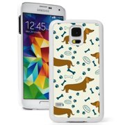 Samsung Galaxy (S5 Mini) Hard Back Case Cover Cartoon Dachshunds Paw Prints Bones Bowls Pattern (White)