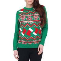 Blueberi Boulevard Women's Candy Cane Print Ugly Christmas Sweater Green Size S