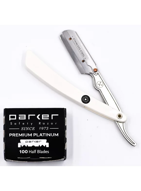 Parker SRW Stainless Steel Straight Edge Barber Razor & 100 Parker Premium Platinum Half Blades