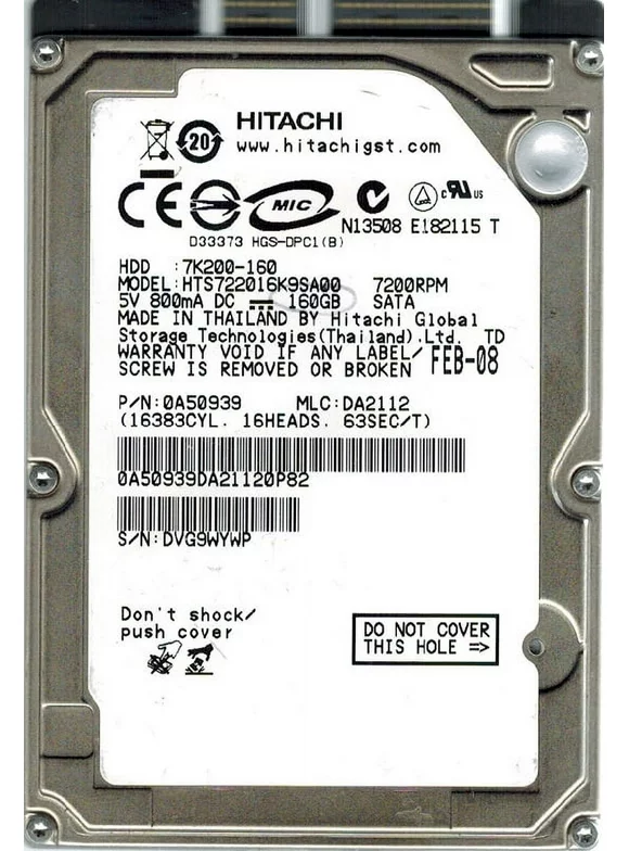 Hitachi HTS722016K9SA00 P/N: 0A50939 MLC: DA2112 160GB