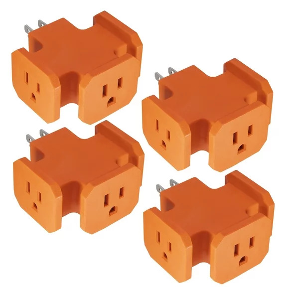 Maxxima Heavy Duty 3 Grounded Multi Outlet Adapter Wall Plug, Turn One Outlet into 3, Orange Commercial Outlet Splitter (Pack of 4)