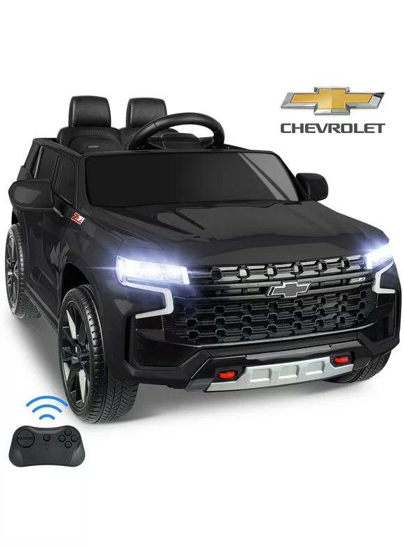 Chevrolet Tahoe Kids Ride on Car, 12V Powered Ride on Toy with Remote Control, 4 Wheels Suspension, Safety Belt, MP3 Player, LED Lights, Electric Vehicles for Boys Girls, Black