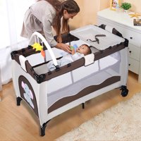 New Coffee Baby Crib Playpen Playard Pack Travel Infant Bassinet Bed Foldable