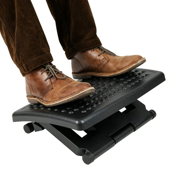 Mind Reader Comfy Adjustable Height Foot Rest with Rollers for Massage , Black
