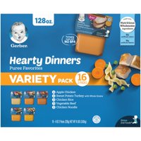 (Pack of 32) Gerber 2nd Foods Hearty Dinners Puree Favorites Variety Pack, 4 Oz Tubs