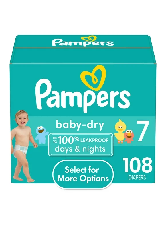 Pampers Baby Dry Diapers Size 7, 108 Count (Choose Your Size & Count)