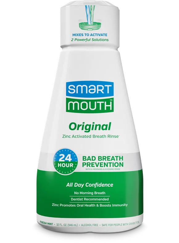 SmartMouth The Original Activated Dual-Solution Breath Rinse Mouthwash, Fresh Mint, 32 fl oz, Adult