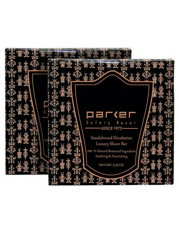 Parker Safety Razor Sandalwood & Shea Butter Shaving Soap - 100 gm Bars - Twin Pack