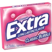 (3 Pack) Extra, Sugar Free Classic Bubble Chewing Gum, 15 Pcs