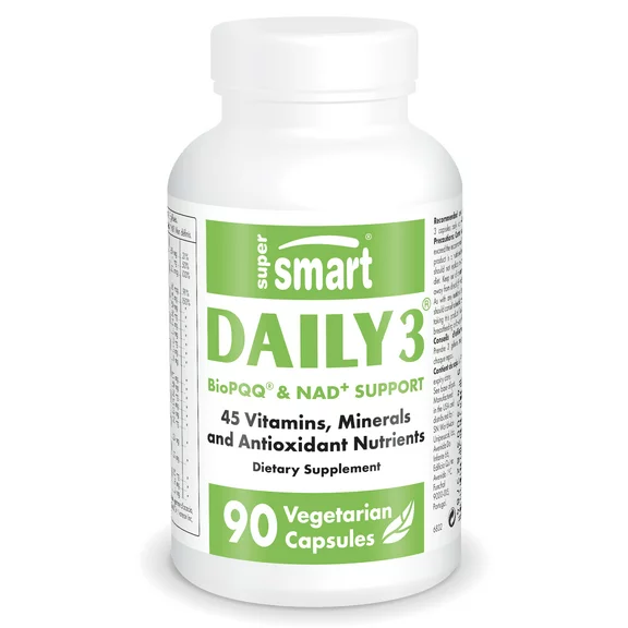 Supersmart - Daily 3 - Daily Multivitamin for Men & Women - 45 Vitamins, Minerals & Antioxidants Supplement | Non-GMO & Gluten-Free - 90 Vegetarian Capsules