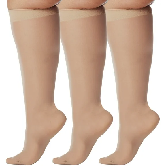(3 Pairs) Made in USA - Wide Calf Compression Stockings 20-30mmHg - Beige, 6XL