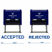 ACCEPTED / REJECTED By Date Self Inking Rubber Stamp - 2 PACK (Blue Ink) Large