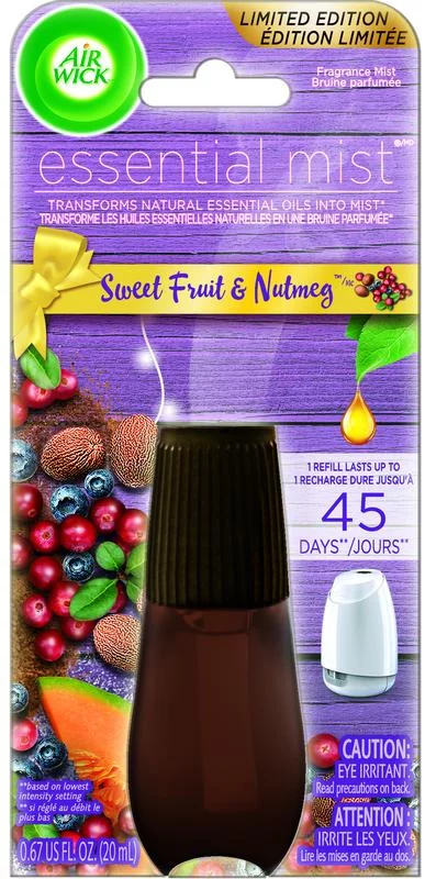 Air Wick Essential Mist Refill, 1 Count, Sweet Fruit and Nutmeg, Essential Oil Diffuser, Air Freshener, Aroma Diffuser