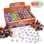 100 Pieces Halloween Assorted Stampers Kids Self-Ink Stamps (25 Designs, 4 Colors Trick or Treat Spooky Stamps) for Halloween Party Favors Supplies, Goodies Bags, Classroom Game Reward Prizes.