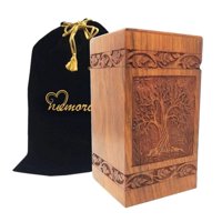 Memorials4u Solid Rosewood Cremation Urn with Hand-Carved Real Tree Design for Human Ashes - Adult Funeral Urn Handcrafted and Engraved - Affordable Urn for Ashes - Wood Urn (Soulful Tree)