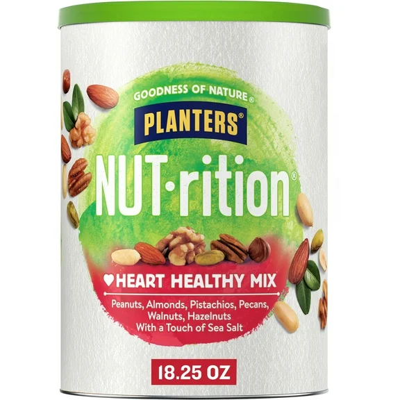 PLANTERS NUT-RITION Heart Healthy Nut Mix, Mixed Nuts, 18.25 oz Canister