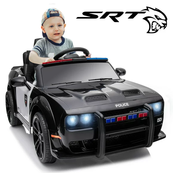 Track 7 Kids Ride on Police Car,Licensed Dodge Challenger SRT 12V Powered Electric Car for Kids,Electric Vehicles for Boys Girls,Kids Car with Remote,MP3,Bluetooth,Lights,Black
