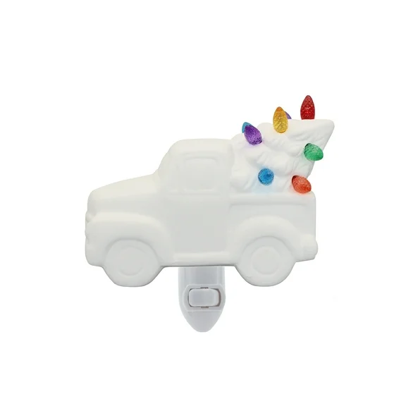 Creative Hobbies Ceramic Bisque Truck with Tree Night Light - Unpainted DIY Ceramic Vintage Truck Night Light with LED Bulb
