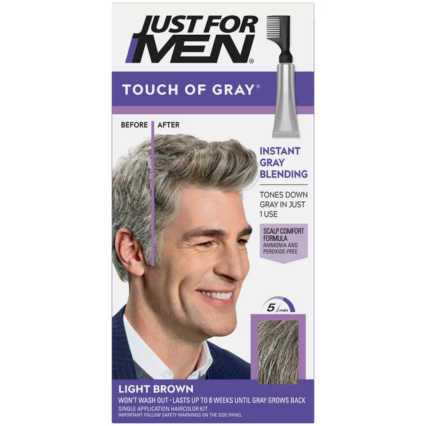 Just For Men Touch of Gray Hair Color with Comb Applicator, T-25 Light Brown