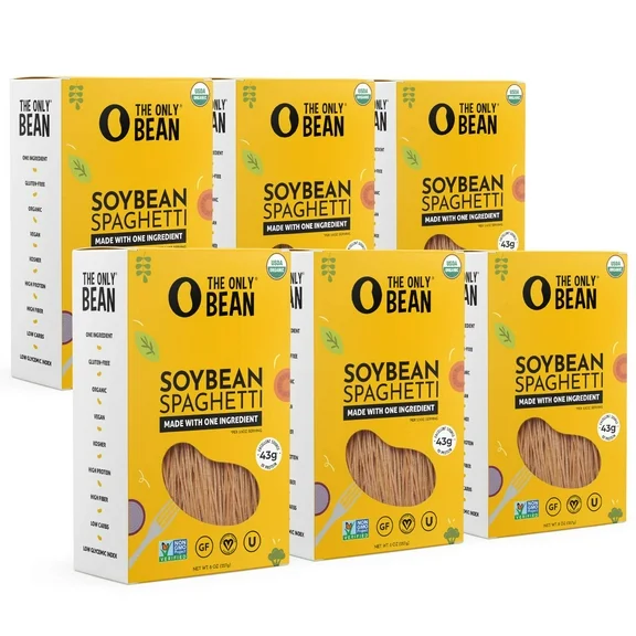 The Only Bean - Organic Soy Bean Spaghetti Pasta - High Protein, Keto Friendly, Gluten-Free, Vegan, Non-GMO, Kosher, Low Carb, Plant-Based Bean Noodles - 8 oz (6 Pack) 8 Ounce (Pack of 6)