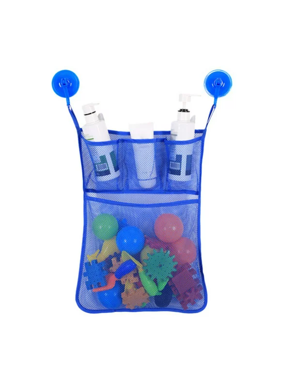 Bath Toy Organizer - 33*46cm Quick Dry Bathtub Mesh Net - Baby Toy Storage Bin with 3 Soap Pockets-2 Suction Hooks