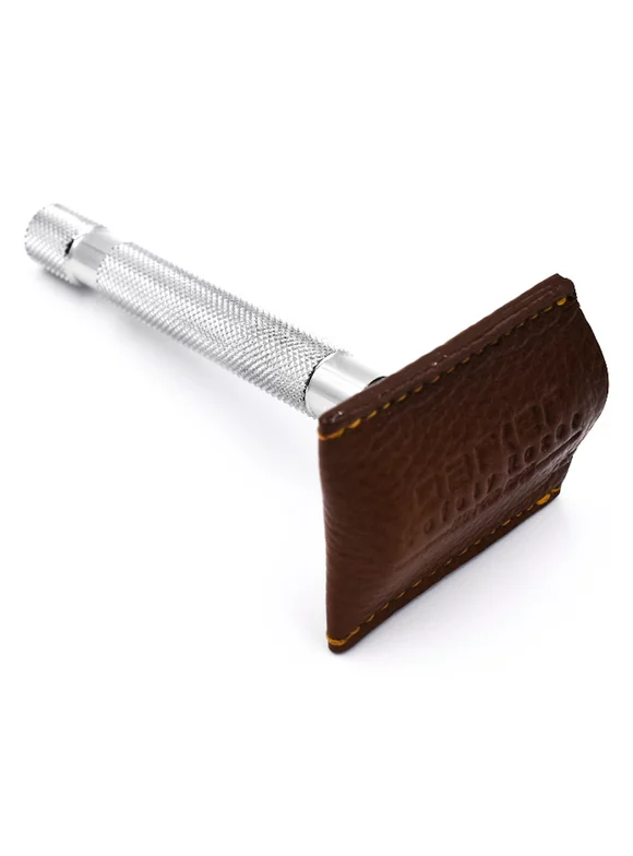 Genuine Brown Leather Double Edge Safety Razor Protective Sheath / Travel Cover from Parker Safety Razor - Fits All Standard Safety Razors