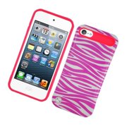 Insten Night Glow Zebra Jelly Hard Plastic/Soft Silicone Case Cover for Apple iPod Touch 6th / 5th Gen, Hot Pink/White