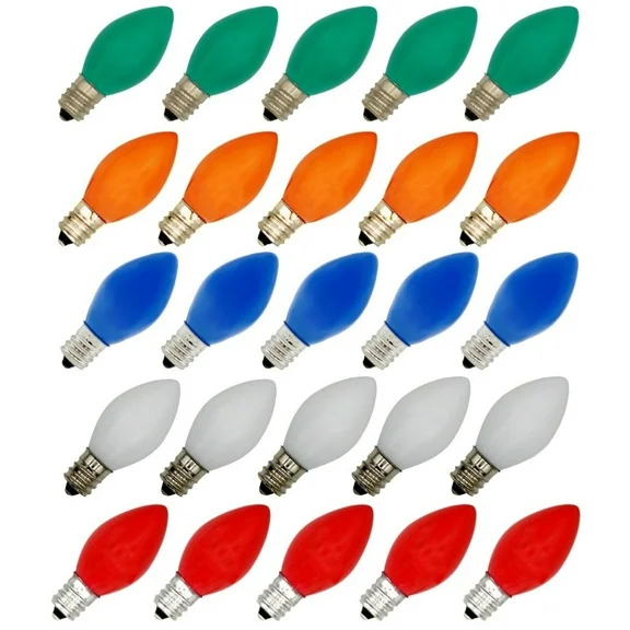 25-Piece C7 LED Ceramic Multicolor Replacement Light Bulbs