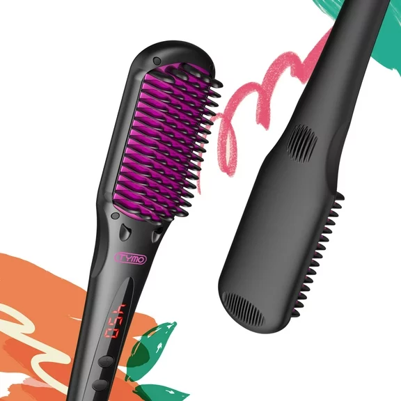TYMO Ionic Hair Straightener Brush - Enhanced Ionic Straightening Brush with 16 Heat Levels for Frizz-Free Silky Hair, Anti-Scald & Auto-off Safe & Easy to Use