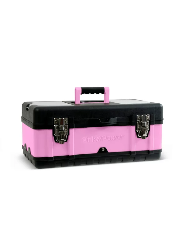 Pink Power 18 Tool Box - Storage Case - Organizers and Storage - Pink Toolbox Metal & Portable Lightweight Pink Locking Tool Chest