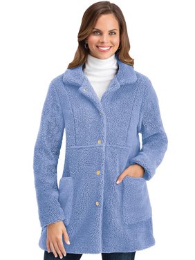 Snap-Front Sherpa Jacket with Snap Patch Pockets and Soft Collar