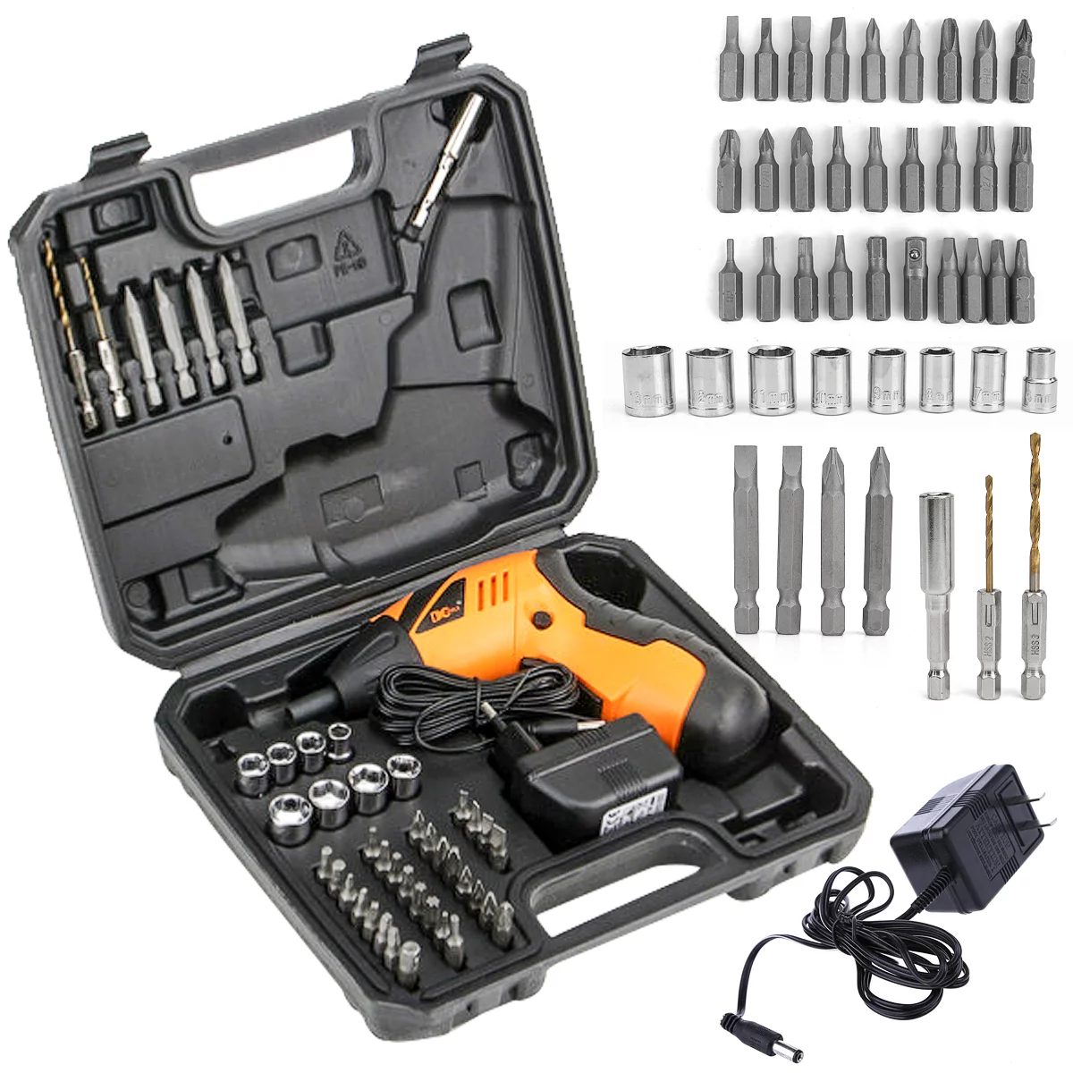 45 PCS 4.8V Electric Screwdriver Drill Kit Power Tool, Rechargeable Pivoting Screwdriver Set, Wireless Cordless Electric Screwdriver Toolbox W/LED Lighting