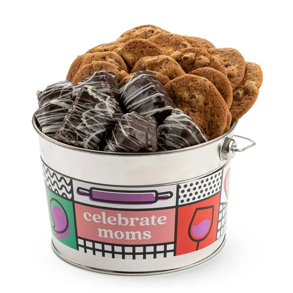 David’s Cookies Mother's Day Gift Gourmet Thin Crispy Cookies and Chocolate Covered Brownies - Comes in a Celebrate Moms Themed Bucket - Great Food Gift for Moms & Grandmothers (1.3 Lbs)
