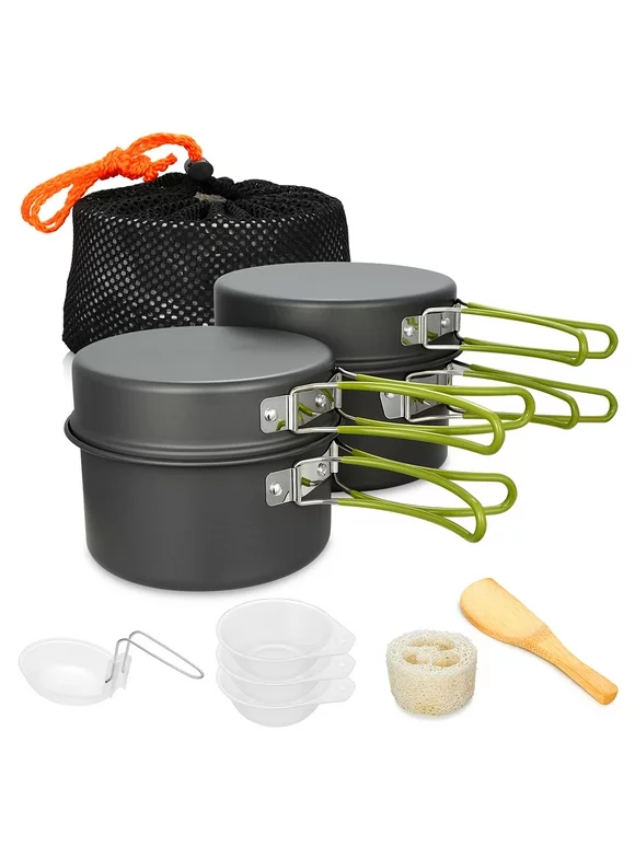 Gutsdoor Camping Cookware Set Non-Stick Cooking Equipment Camping Gear Campfire Utensils Lightweight Stackable Portable Pots Pans Bowls with Storage Bag for Outdoor Hiking