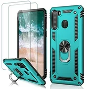 MERRO Galaxy A21 Case with Screen Protector,Military Grade Heavy Duty Shockproof Cover Pass 16ft Drop Test with Magnetic Kickstand Protective Phone Case for Samsung Galaxy A21 Turquoise Colo