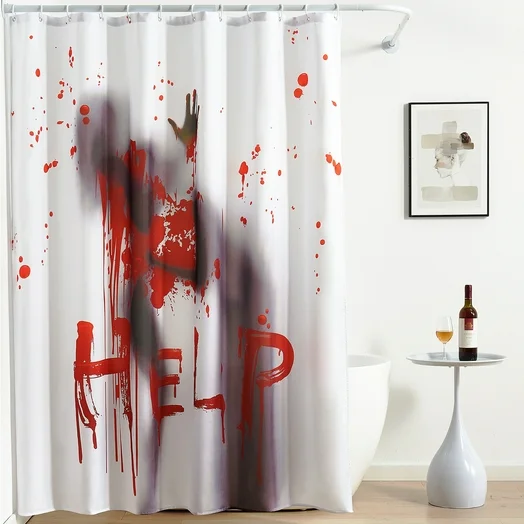 Halloween Shower Curtain, Help Me with Bloody Hand for Halloween Funny Bathroom Decorations Indoor Theme Decor Props, 72 x 72 inch with 12 Hooks Set