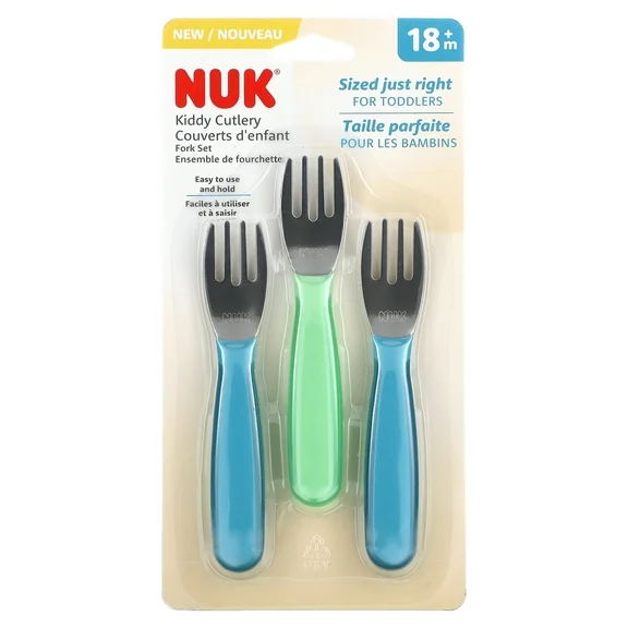 NUK Kiddy Cutlery Flatware Forks, 3 Pack, 18  Months,