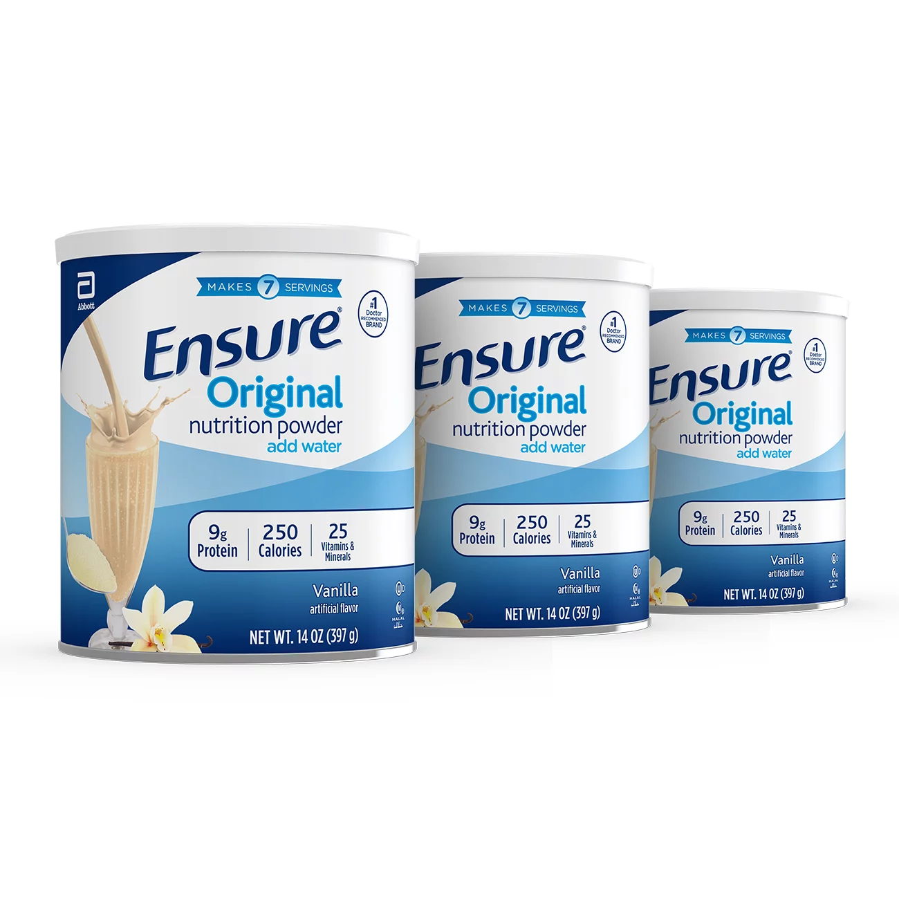 Ensure Original Nutrition Shake Powder with 9 grams of protein, Meal Replacement Shakes, Vanilla, 14 oz, 3 Count