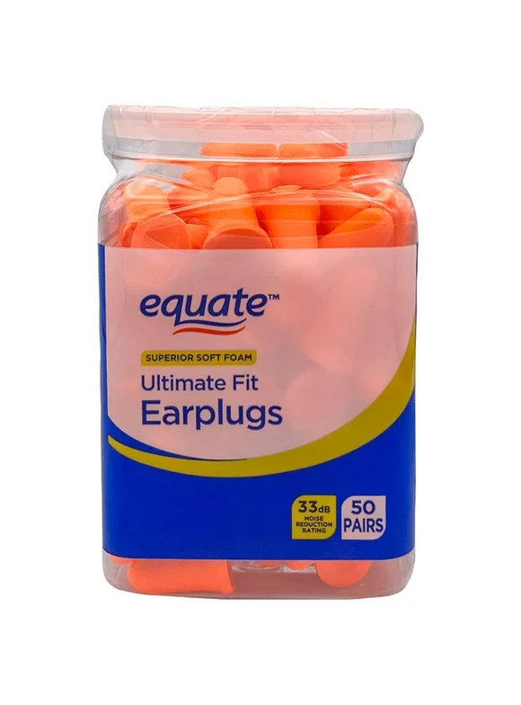Equate Ultimate Fit, Soft Foam Earplugs, 33 dB Noise Reduction Rating, 50 Pairs