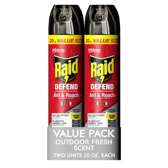 Raid Outdoor Defense System Ant and Roach Killer Spray Value Pack, 20 oz, 2 Count