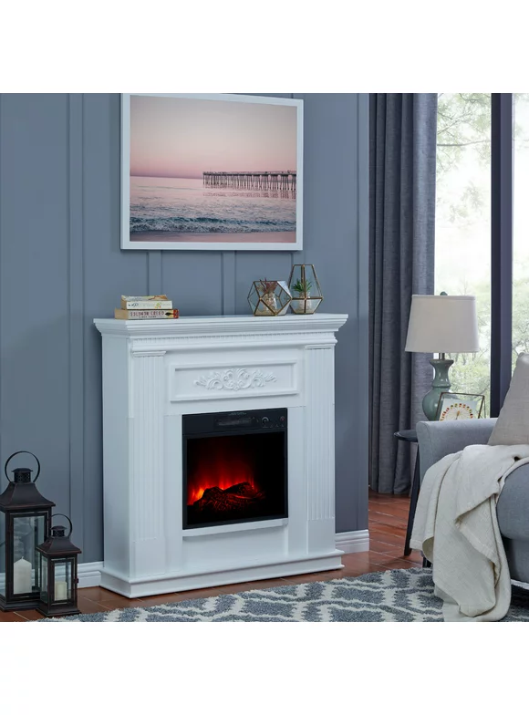 Bold Flame 38 inch Electric Fireplace in White