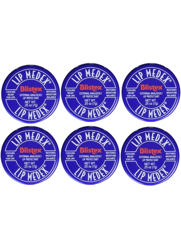 Blistex Lip Medex Cooling Relief for Sore Lips & Moisture 0.25 oz Each (6 Jars)