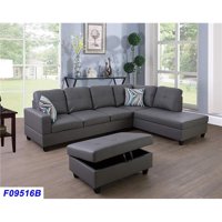Lifestyle Furniture LSF09516B 3 Piece Right Facing Sectional Sofa Set with Ottoman, Faux Leather - Dark Grey