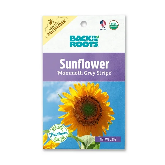 Back to the Roots Organic Mammoth Grey Stripe Sunflower Seeds, 1 Packet