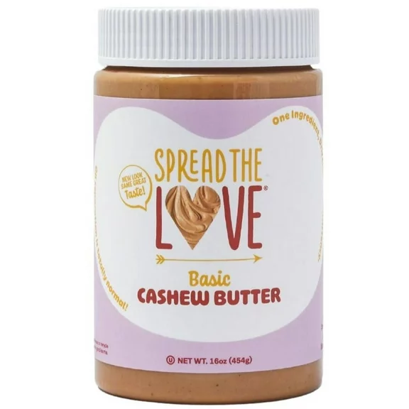 Spread The Love BASIC Cashew Butter, All-Natural, Vegan, Gluten-Free, No Added Sugar, 16 oz