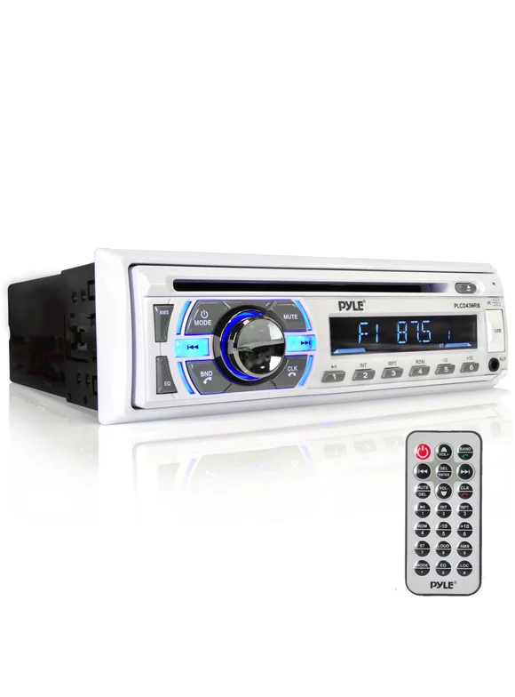 Pyle Single DIN Marine Bluetooth Stereo Receiver & CD Player with Remote, White