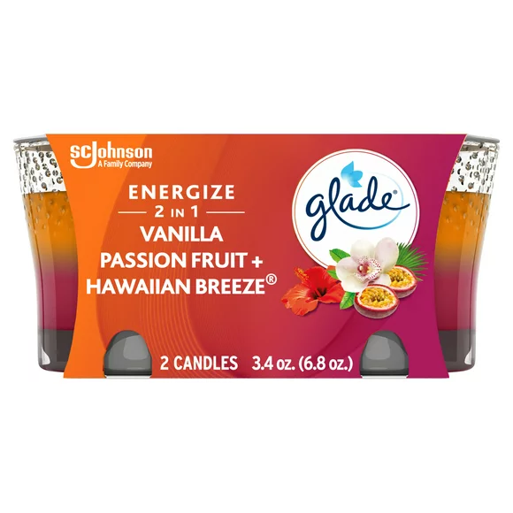 Glade 2 in 1 Candle, Mothers Day Gifts, Hawaiian Breeze & Vanilla Passion Fruit, Fragrance Infused with Essential Oils, 2 Count